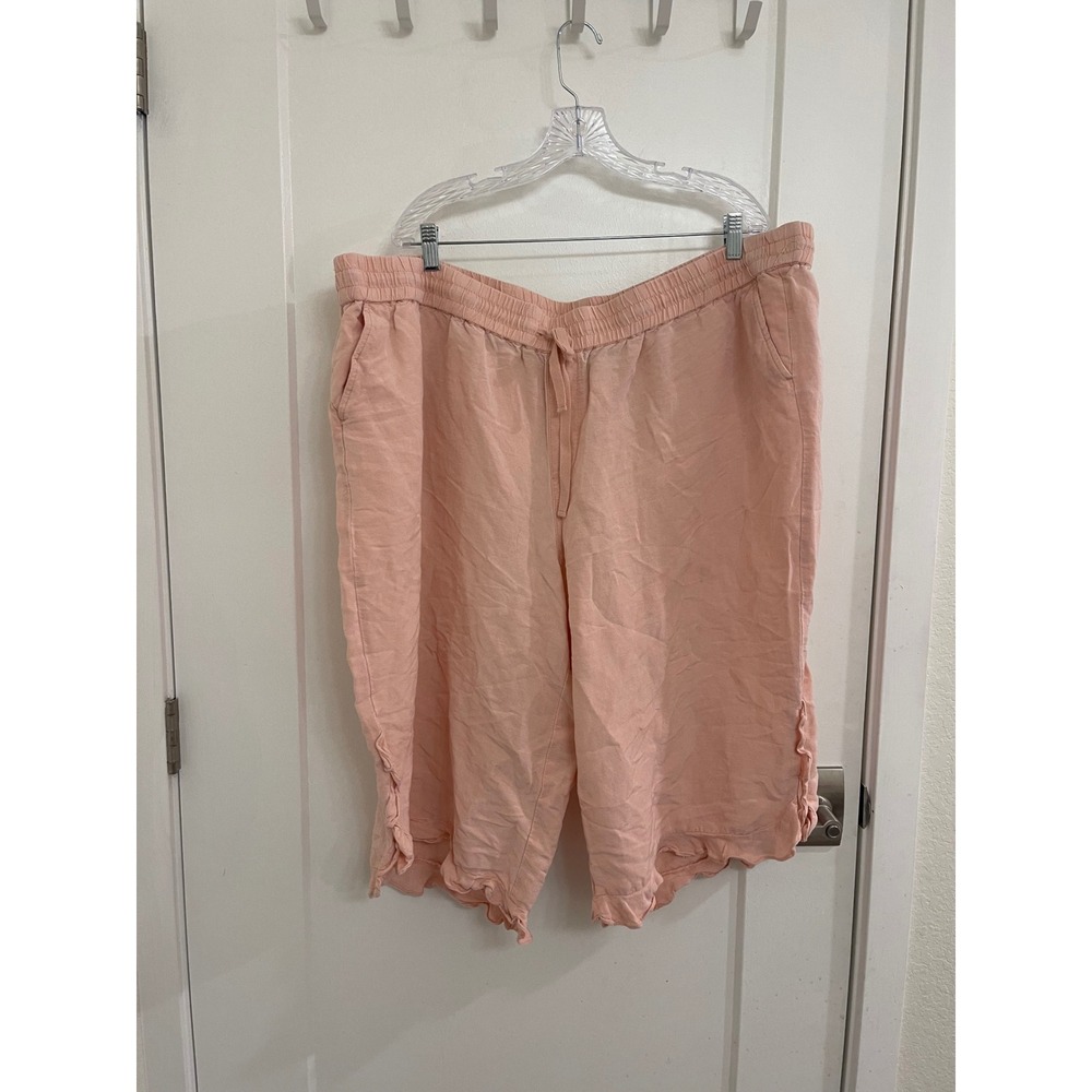 Lane Bryant Linen Pink Frill Capri Shorts Euro Coquette Ballet Core Plus Size